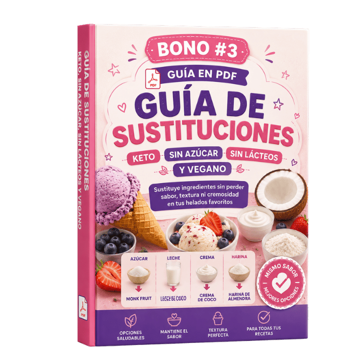 Guía en PDF de Sustituciones keto, sin azúcar, sin lácteos y vegano, bono #3